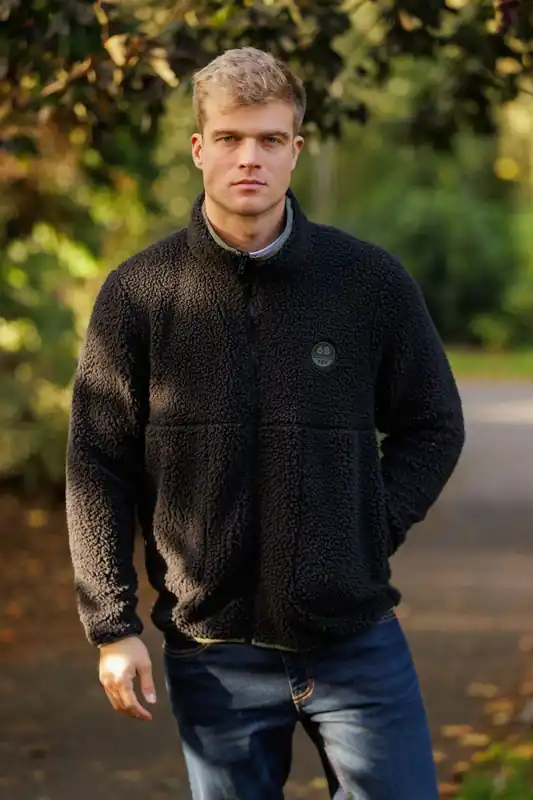 Funnel Neck Sherpa Zip-Through Fleece