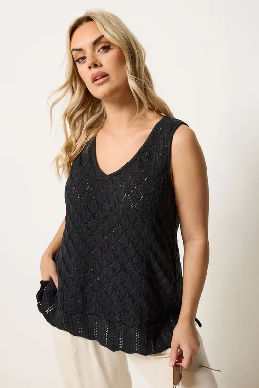 Pointelle Knitted Vest Top - Yours