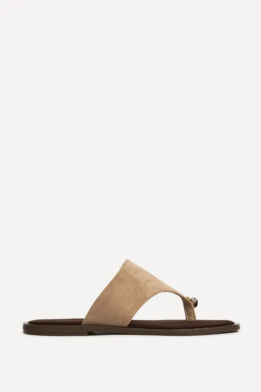 Contain Beige Toe Ring Flat Sandals - Linzi