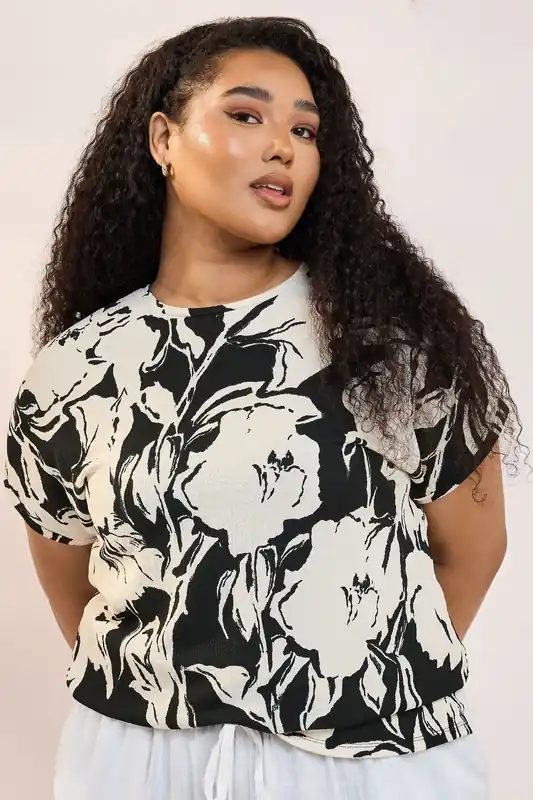 Abstract Floral Print Textured Top - Yours