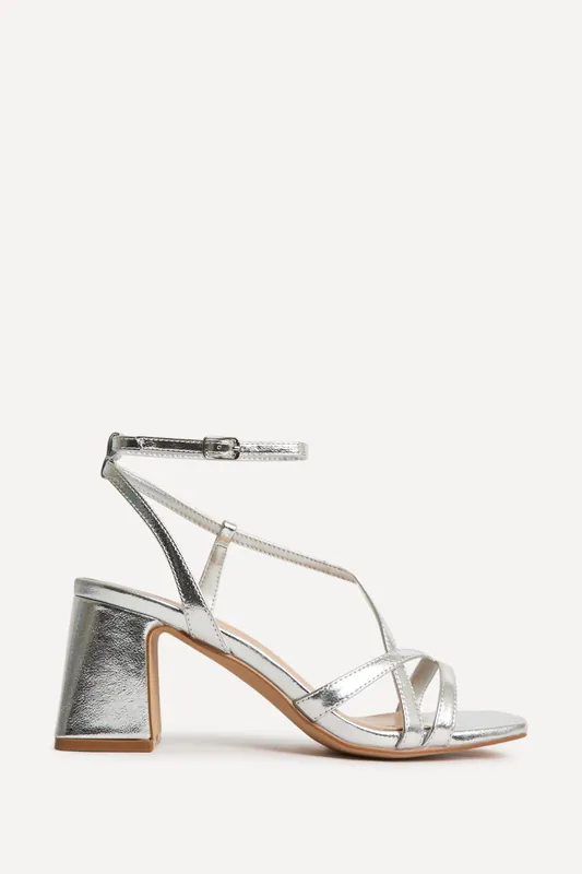 Oslo Silver Faux Leather Heeled Sandals - Linzi