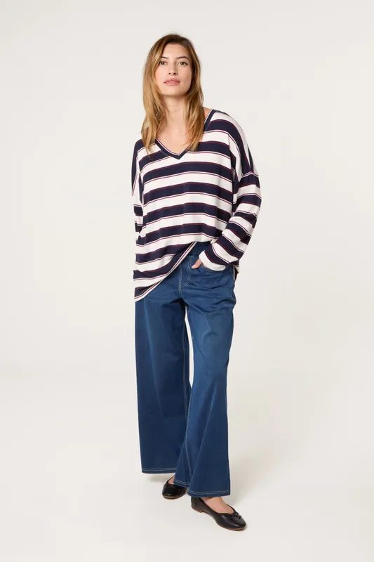 Blue Multi Stretch Wide Leg Jeans - Blue Vanilla