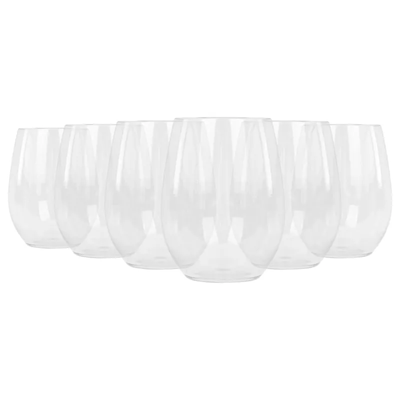 300ml Plastic Wine Glasses - Set of 6 - Reusable Stemless Drinking Cups