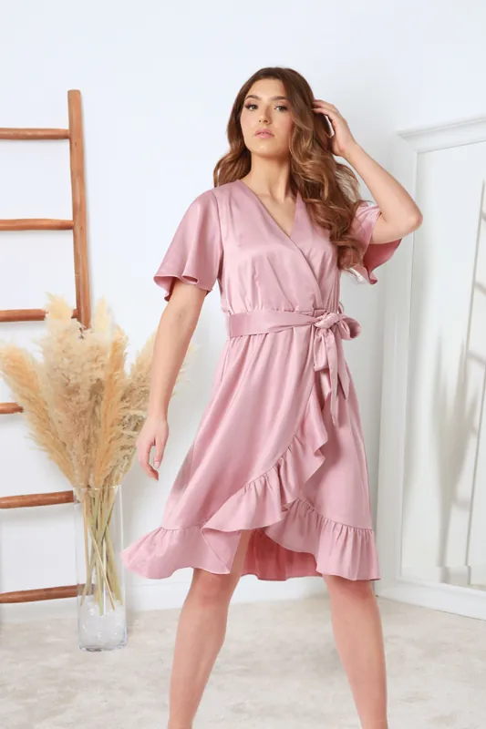 Frill Wrap Dress with Tea Sleeve - DOUBLE SECOND