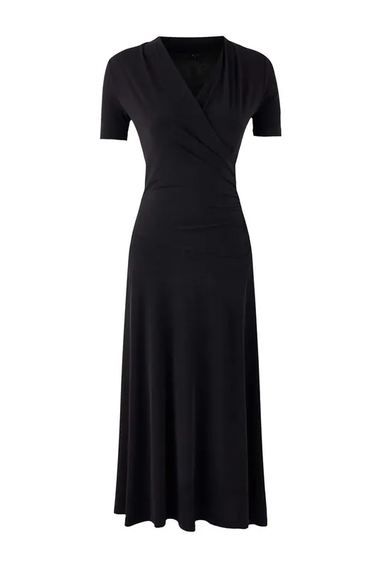 Wrap Front A-Line Maxi Knit Dress with Ruched Detail