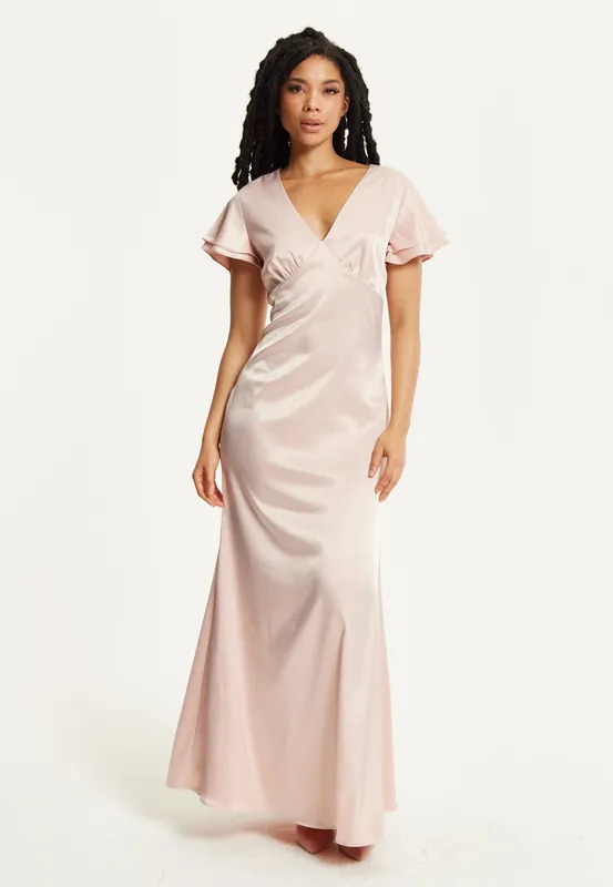 Short Sleeve Light Pink Maxi Dress - Liquorish
