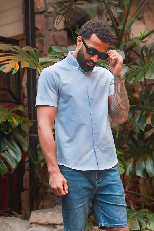 Cotton Short Sleeved Button-Up Oxford Shirt