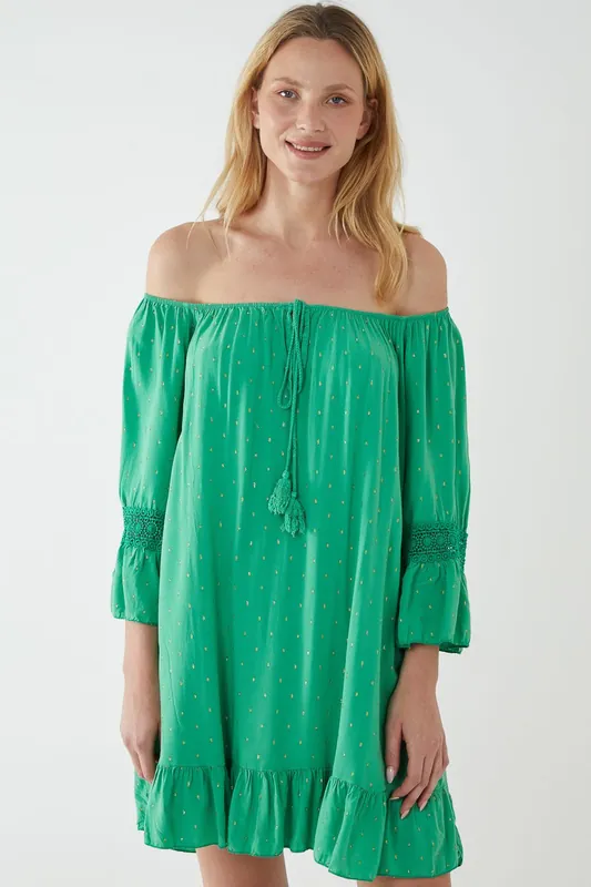 Crochet Sleeve Detail Dress - Blue Vanilla