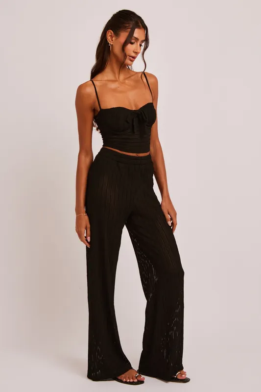 Jessie Black High-Waisted Wide Leg Crochet Pants