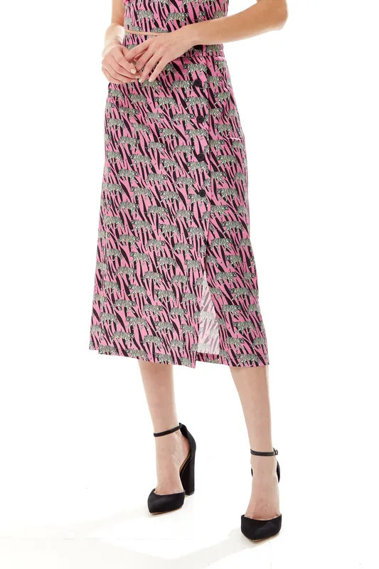 Mixed Animal Print Midi Skirt in Purple - Liquorish