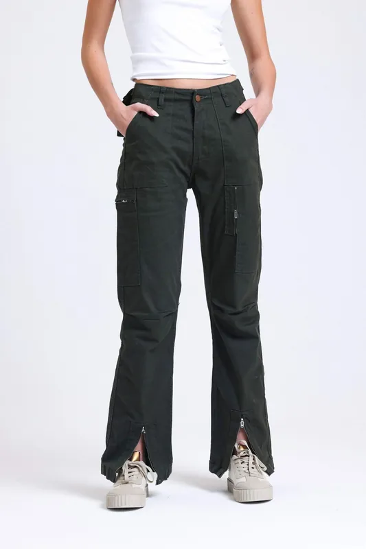 High Waist Zippered Slit Straight Leg Trousers - Hiccup