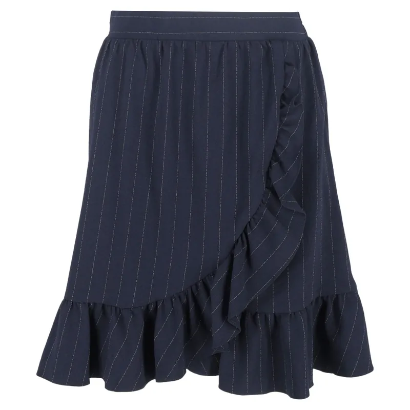 Preloved Striped Ruffled Mini Skirt in Navy Blue Polyester - Ganni