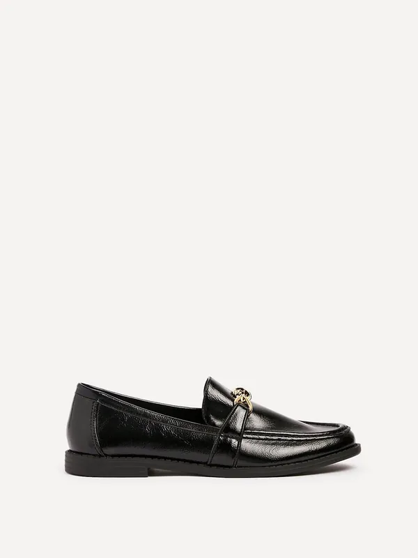Affluent Black Faux Leather Slip On Loafer - Linzi