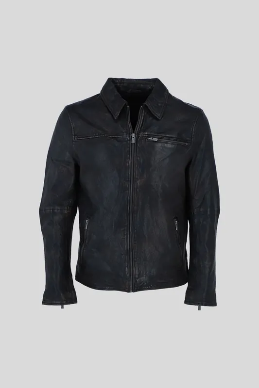 Real Leather Jacket with Zipper Pockets & Front Zip Closure - Ashwood Leather