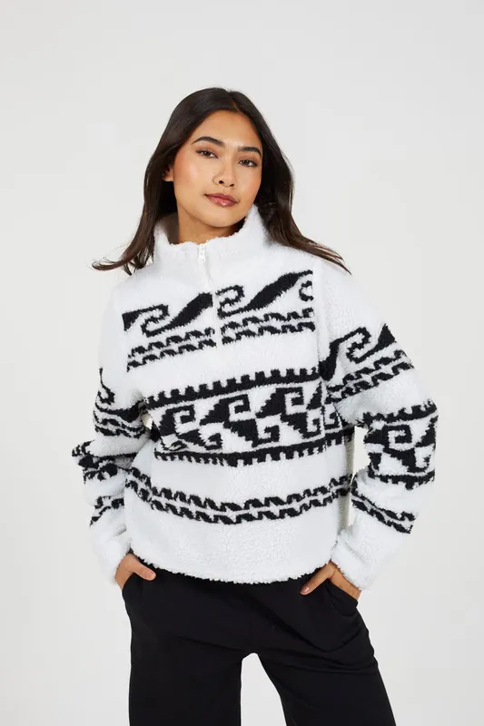 Quarter Zip Printed Sherpa Fleece - Brave Soul