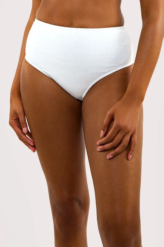 Peek & Beau White Textured High Waisted Bikini Bottom