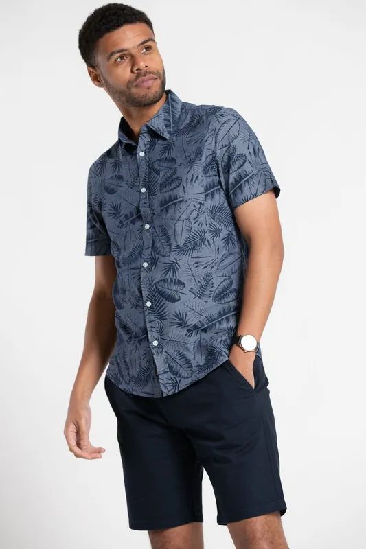 Printed Chambray Short-Sleeve Shirt