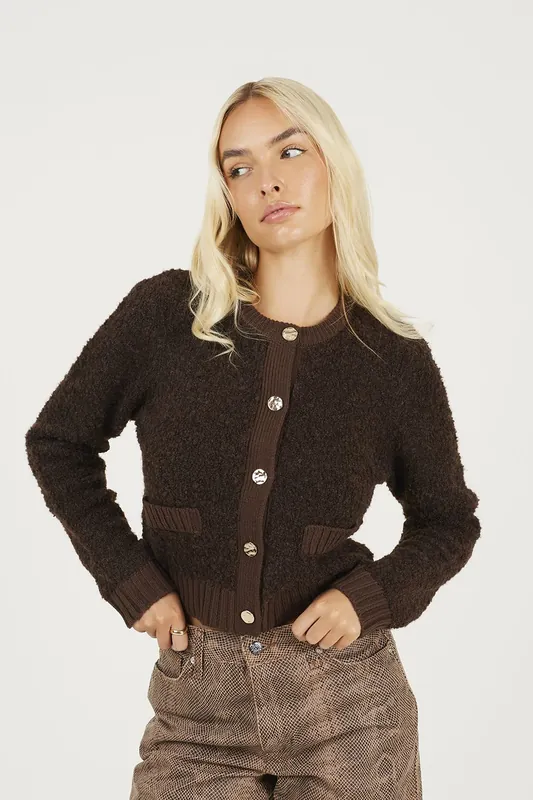 Button Through Boucle Cardigan - Brave Soul