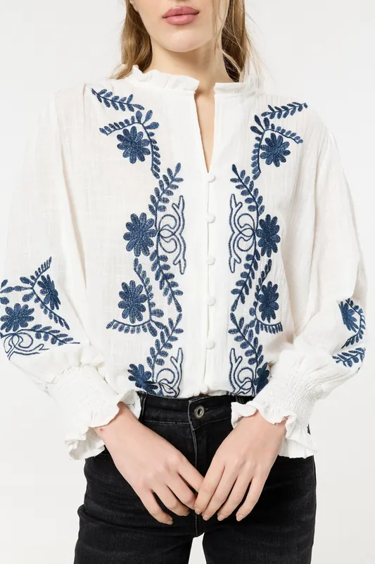 Cream Embroidered Cotton Boho Blouse - Liquorish