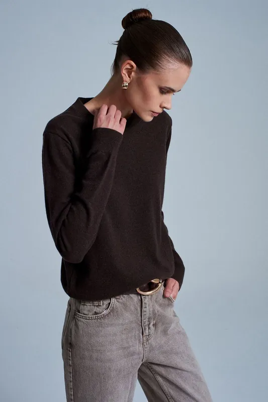 Women's Cashmere Ribbed Crew Neck Sweater - Dilvin