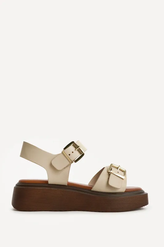 Source Wide Fit Nude Flatform Sandals - Linzi