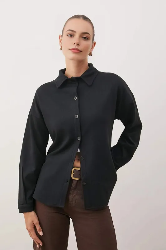 Oversized Polo Collar Button Through Textured Shirt - WOVCOR