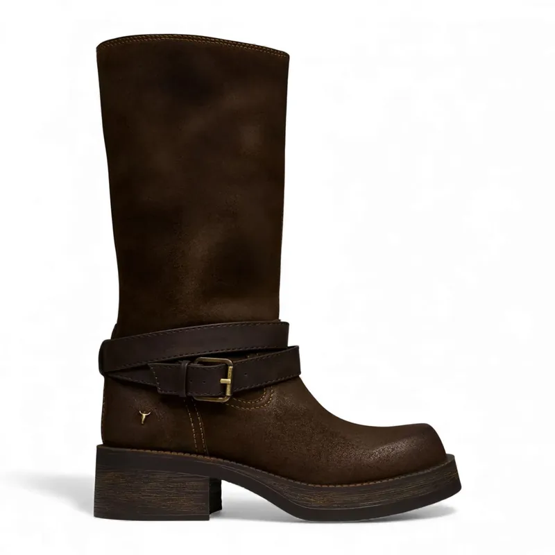 Suede Leather Mid-Calf High Western Riding Boots