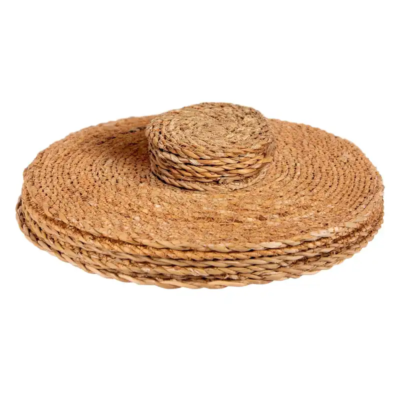12pc Round Placemats & Coasters Set - Woven Typha