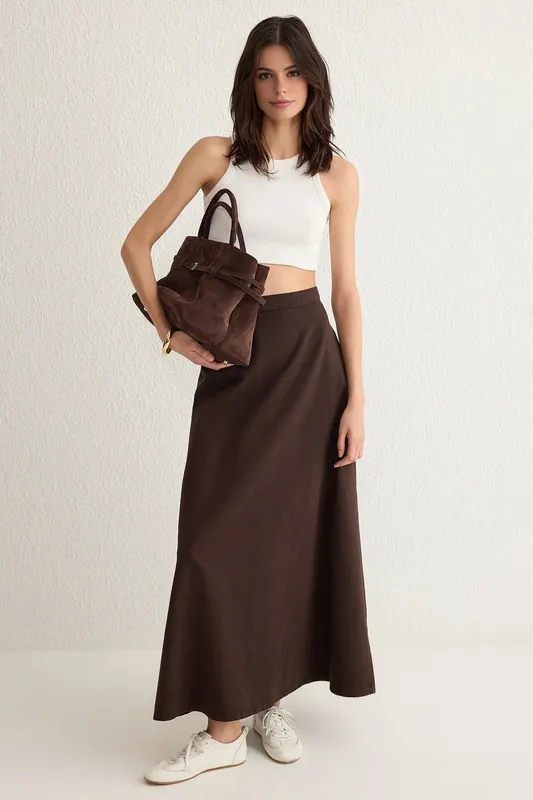 High Waist Maxi Denim Skirt with A-Line Silhouette