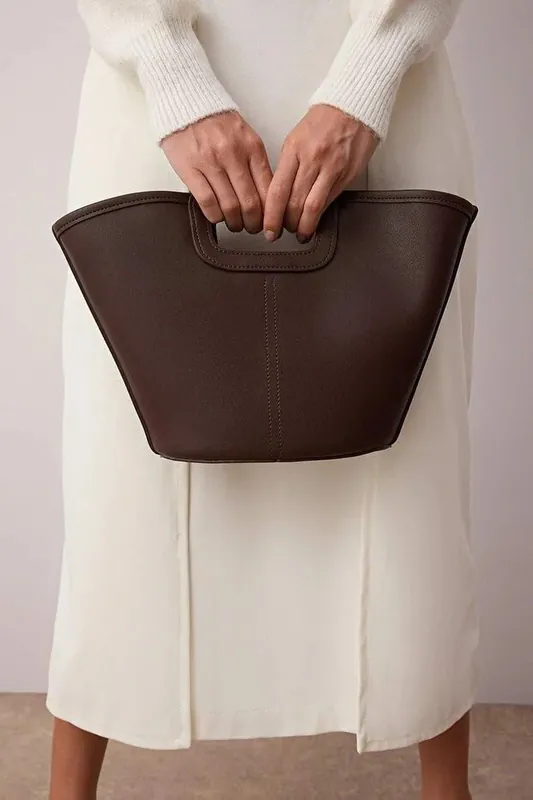 Stitch Detail Structured Tote Bag with Cut Out Handle - WOVCOR