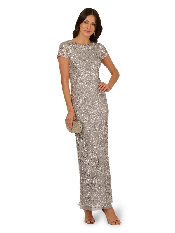 Beaded Mesh Long Dress - Adrianna Papell
