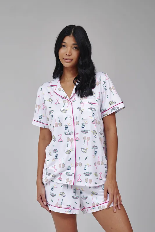 Tennis Graphic Shirt And Short PJ Set - Loungeable