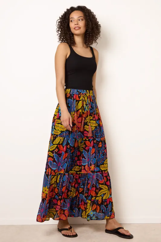 Black Tiered Bright Maxi Skirt - Blue Vanilla