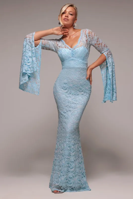Cape Sleeve Lace Mermaid Hem Maxi Dress - Goddiva
