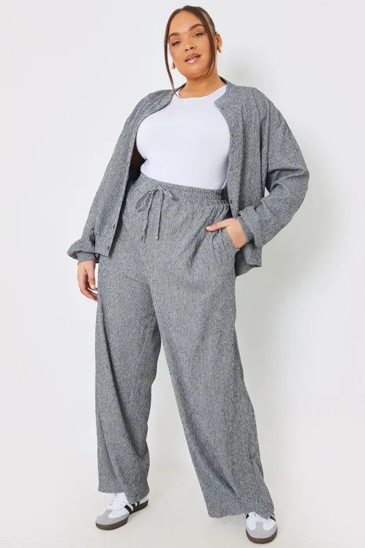 Tall Grey Textured Wide Leg Trousers - In The Style