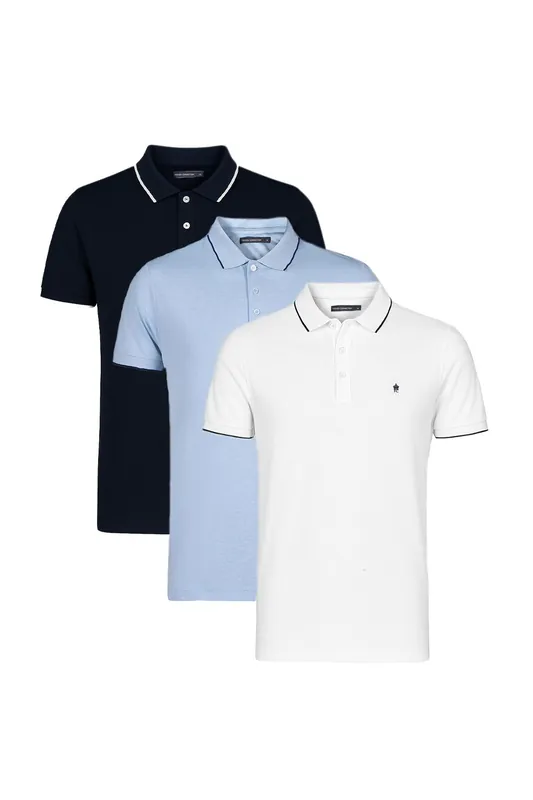 3 Pack Cotton Short Sleeve Pique Polo Shirts - French Connection