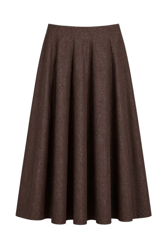High Waist A-Line Midi Denim Skirt