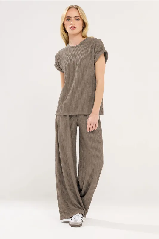 Petite Wide Leg Textured Trousers - PixieGirl
