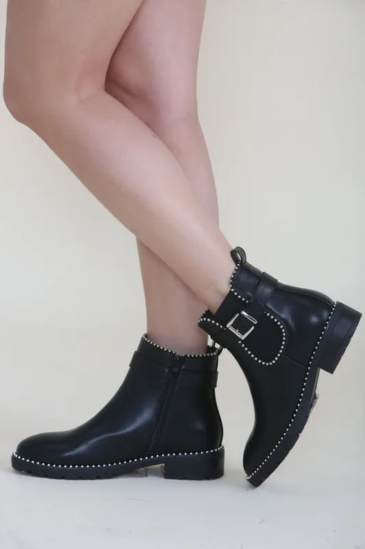 Black Studded Ankle Chelsea Boots - Femme Luxe