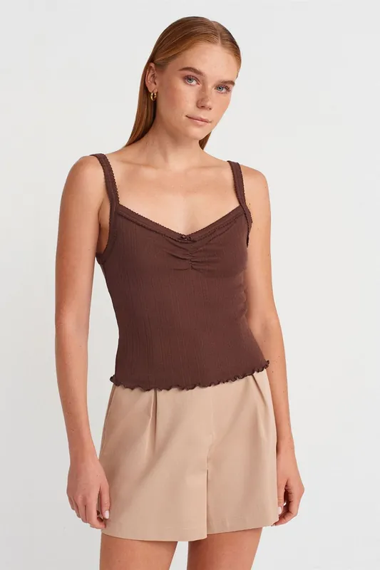 Cotton Ribbed Square-Neck Cami Blouse