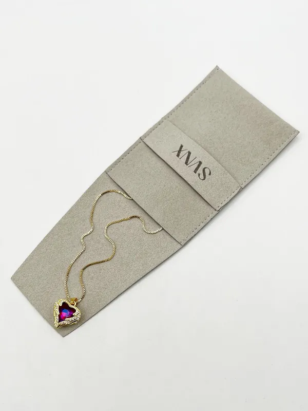 Pink Stone Heart Necklace In a Diamante Setting - SVNX