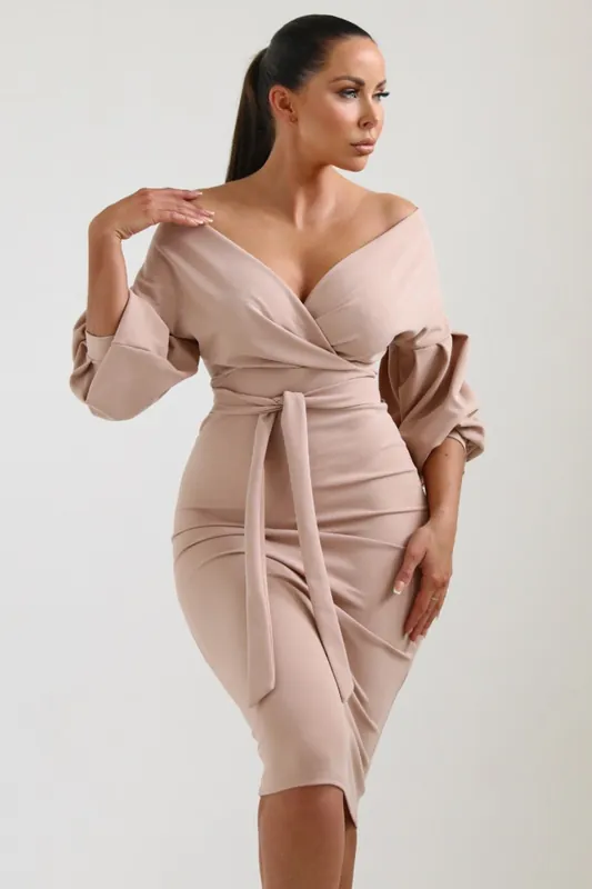 Belted Bodycon Midi Dress - Femme Luxe