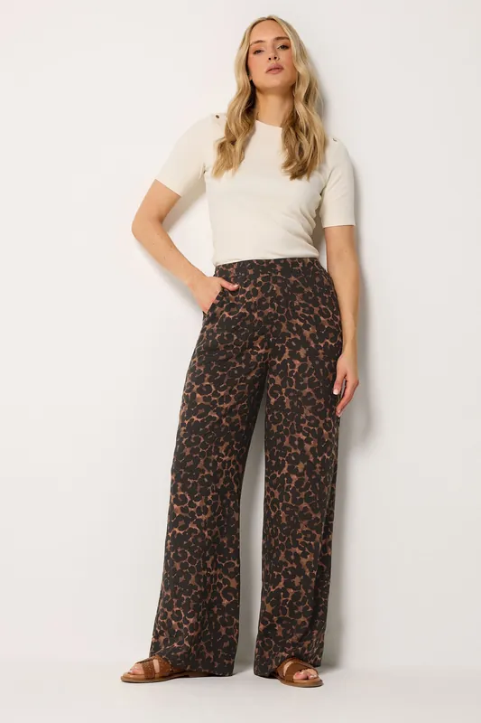 Tall Leopard Print Wide Leg Trousers - Long Tall Sally