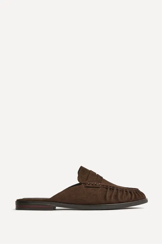 Intro Brown Suede Leather Slip On Mules - Linzi