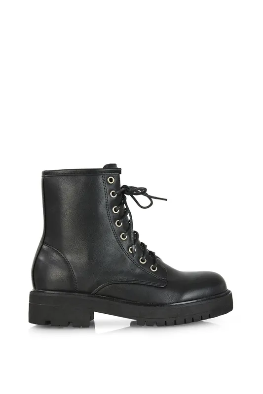 Hermoine' Chunky Low Block Heel Lace up Ankle Biker Boots - XY London