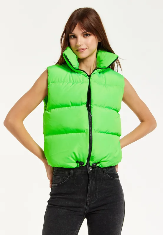 Green Puffer Vest with Drawstring Hem - Liquorish