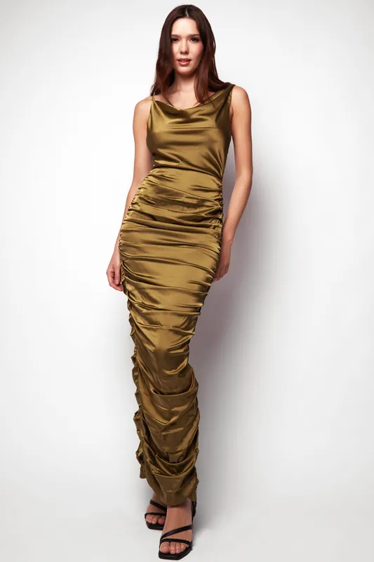 Sessy Ruched Cowl Maxi Dress - Jaded Rose