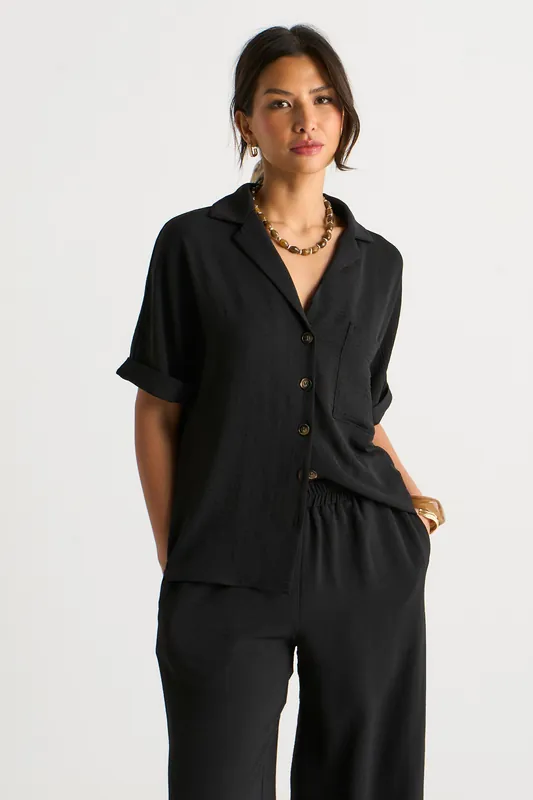 Black Air Flow Oversized Shirt Top - Gini London