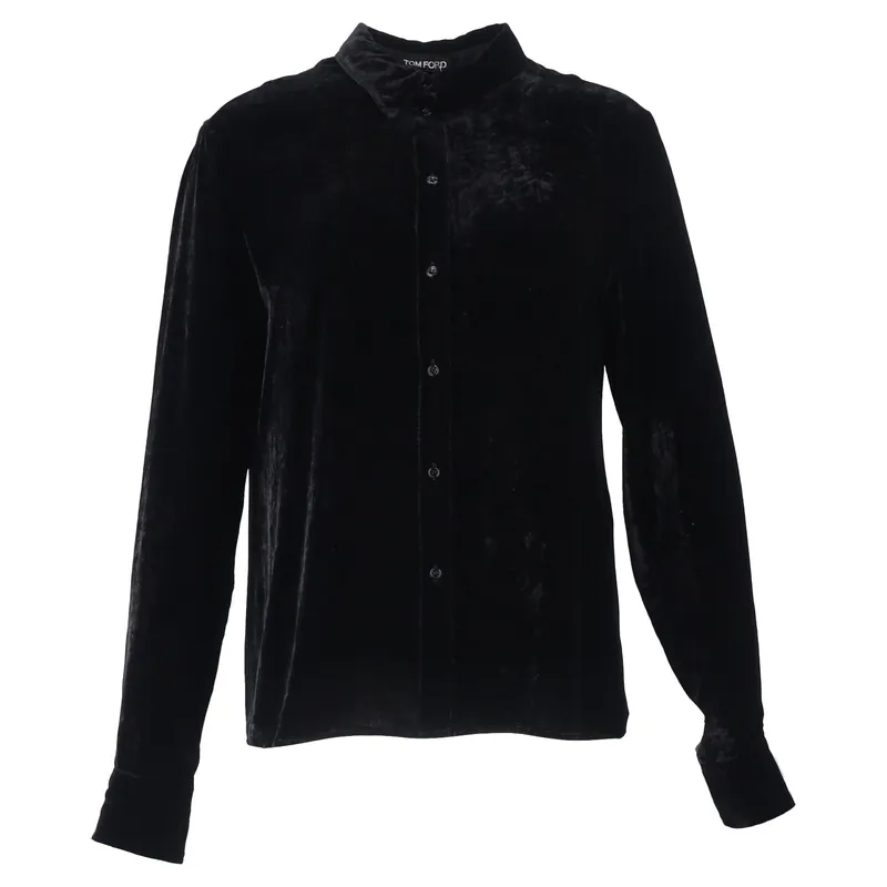 Preloved Velvet Long-Sleeve Shirt in Black Viscose