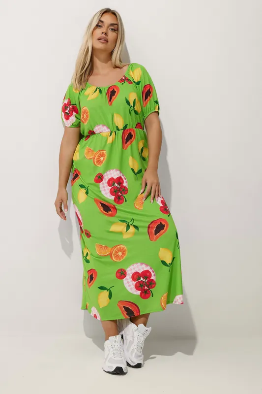 Fruit Print Bardot Dress - Yours